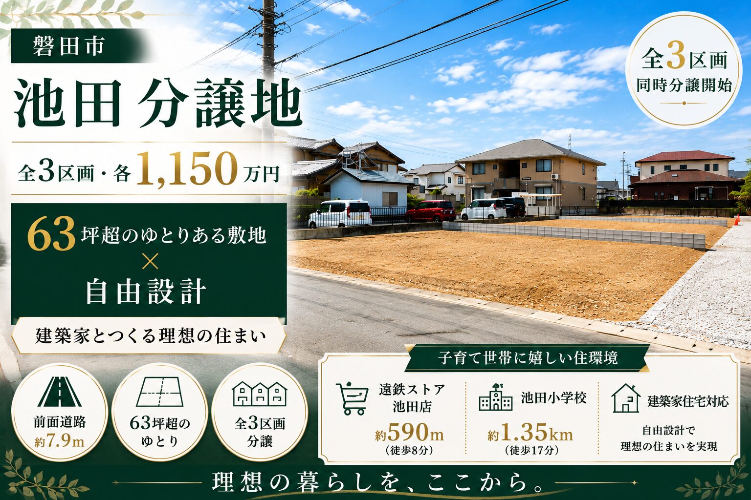 【新着分譲地】磐田市池田 全3区画 同時分譲｜各1,150万円